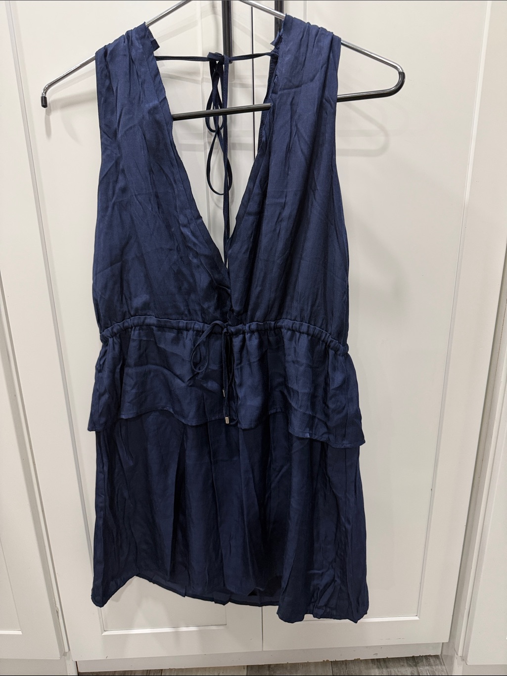 Honey Belle Navy Blue Tiered Mini Dress With Tie-Back